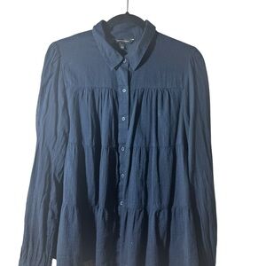 Banana Republic Dark Blue Button-Down Shirt Ruffle Women Size L